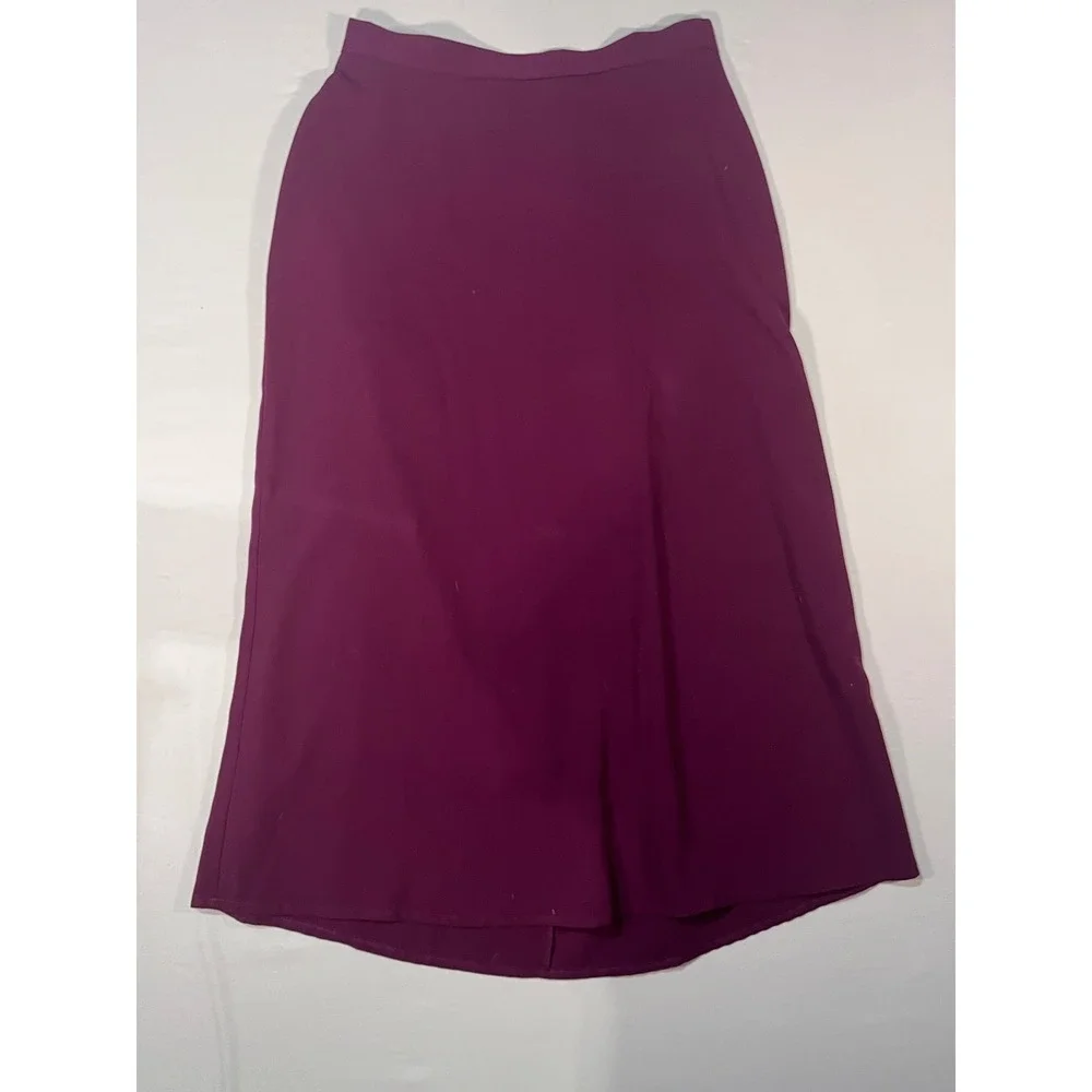 Dorby Womens Burgundy 2 Piece Skirt Suit Contrast Stitch Blazer Midi Skirt Sz 12